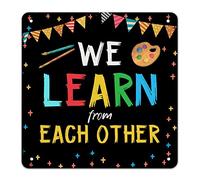 we Learn from Each Other Metal Sign Back to School Signs First Day of School Classroom Decor Rainbow Balloon Colored Pencil Doodle Metal Sign Vintage Welcome School Signs for Kids Teacher 10x10 Inch