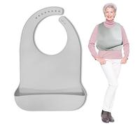 We&Life Silicone Adult Bib for Elderly, Men and Women - Washable With Food Catcher, Cooling Grey (Large), Large - 14.5in(w) x 21in(h)