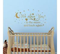 WE Love You to The Moon and Back Again, Quote Wall Art Sticker Decal, for Baby Boys or Girls Nursery, Gold (Metallic), 75x41 cm