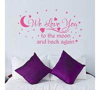 WE Love You to The Moon and Back Again, Quote Wall Art Sticker Decal, for Baby Boys or Girls Nursery, Pink, 75x41 cm