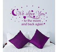 WE Love You to The Moon and Back Again, Quote Wall Art Sticker Decal, for Baby Boys or Girls Nursery, Purple (Violet), 75x41 cm