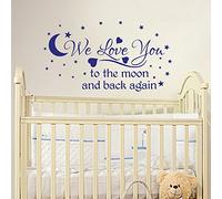 WE Love You to The Moon and Back Again, Quote Wall Art Sticker Decal, for Baby Boys or Girls Nursery, Ultra Blue, 75x41 cm