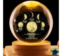 We Love You To The Moon And Back Personalized Moon Phase Crystal Ball Night Light Custom Family Names & Birthdates with Wood Base LED Night Light Keepsake Gifts for Mom Dad Grandma Grandpa Birthday