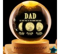 We Love You To The Moon And Back Personalized Moon Phase Crystal Ball Night Light Custom Family Names & Birthdates with Wood Base LED Night Light Keepsake Gifts for Mom Dad Grandma Grandpa Birthday