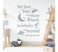 We Love You to the Moon and Back, to Infinity and Beyond, Forever and Ever - Bedroom Nursery Wall Art Sticker [Large] [Silver]