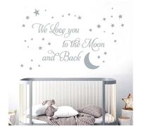 We Love You to The Moon and Back - Vinyl Decal Nursery Wall Art Sticker [Medium] [Silver]