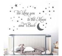 We Love You to The Moon and Back - Vinyl Decal Nursery Wall Art Sticker [XLarge] [Dark Grey]