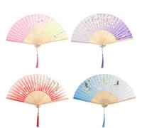 We make hope 4 Pack Fabric Folding Hand Fans - Handheld Folding Fans with Tassel for Wall Decoration Wedding Dancing Cosplay