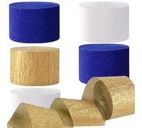 We Moment Navy Blue Gold White Crepe Paper Streamers Party Streamer 1.8 Inch Widening 6 Rolls,Royal Blue Gold Party Decorations Streamer 82 feet per roll for Graduation Boy Birthday Party Decorations