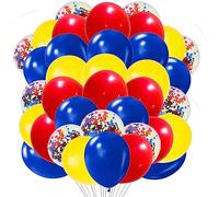 We Moment Zone 12 Inch 50PCS Yellow, Red, Blue Balloons with Confetti, Perfect for Baby Shower, Birthday, Wedding Parties, All Ages, Unisex-Kids