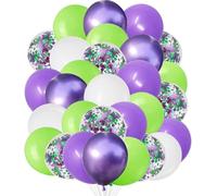 We Moment Zone 12 Inch Purple, Green, White & Metallic Purple Balloons with Confetti, 50pcs, Baby Shower, Birthday, Wedding & General Celebration Decorations, Boys & Babies