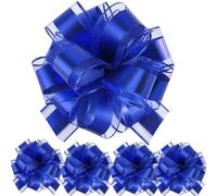 We Moment Zone 5 PCS 7 in(17.78cm) Large Pull Bows Wrapping Pull Bow Ribbon，Blue Gift Wrap Bows for Gift Wrapping Baskets Wedding or Flower Decorations, Valentine's Day Birthday Gift Decorations