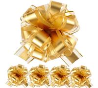 We Moment Zone 5 PCS 7 in(17.78cm) Large Pull Bows Wrapping Pull Bow Ribbon，Gold Gift Wrap Bows for Gift Wrapping Baskets Wedding or Flower Decorations, Valentine's Day Birthday Gift Decorations