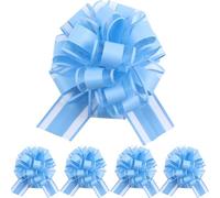 We Moment Zone 5 PCS 7 in(17.78cm) Large Pull Bows Wrapping Pull Bow Ribbon，Light Blue Gift Wrap Bows for Gift Wrapping Baskets Wedding or Flower Birthday Car Gift Decorations，Light Blue