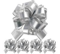 We Moment Zone 5 PCS 7 in(17.78cm) Large Pull Bows Wrapping Pull Bow Ribbon，Silver Gift Wrap Bows for Gift Wrapping Baskets Wedding or Flower Decorations, Valentine's Day Birthday Gift Decorations