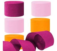 We Moment Zone 6 Rolls Rose Red Pink Orange Crepe Paper Streamers(Each Roll 25M x 4.5CM)，Pink Orange Party Decorations Streamer for Girl Birthday Baby Shower Wedding Party Decorations