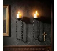 We Moment Zone Candle Sconce(Set of 2)-Medieval Metal Wall Decorations-Gothic Retro Chain Wall Candle Sconces-Black Wall Sconces