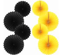 We Moment Zone Party Hanging Paper Fans Set, Black Yellow 40.6CM(16in) and 30.4CM(12in) Round Paper Fans Decoration for Birthday Wedding Graduation Events Accessories,Set of 8