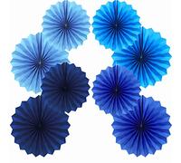 We Moment Zone Party Hanging Paper Fans Set, Blue 40.6CM(16in) and 30.4CM(12in) Round Pattern Paper Garlands Decoration for Birthday Wedding Graduation Events Accessories，Set of 8