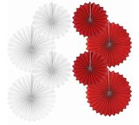 We Moment Zone Party Hanging Paper Fans Set, White Red 40.6CM(16in) and 30.4CM(12in) Round Paper Fans Decoration for Birthday Wedding Graduation Events Accessories,Set of 8