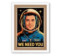 We Need You Astronaut Retro Framed Wall Art Print A1 (84.1×59.4cm) White, Wall Decor for Living Room, Bedroom, Office & Home, Ready to Hang, Art Gift