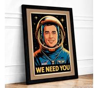 We Need You Astronaut Retro Framed Wall Art Print A1 Black