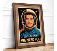 We Need You Astronaut Retro Framed Wall Art Print A1 Walnut