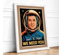 We Need You Astronaut Retro Framed Wall Art Print A1 White