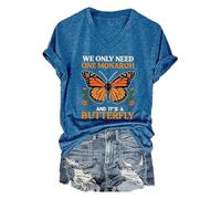We Only Need Monarch V Neck T-Shirt Casual Shirt Trendy Shirt (Blue M)