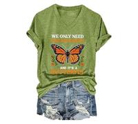We Only Need Monarch V Neck T-Shirt Casual Shirt Trendy Shirt (Green XL)