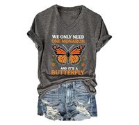 We Only Need Monarch V Neck T-Shirt Casual Shirt Trendy Shirt (Grey M)
