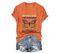 We Only Need Monarch V Neck T-Shirt Casual Shirt Trendy Shirt (Orange XXL) (XXL Orange)