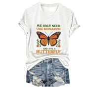We Only Need Monarch V Neck T-Shirt Casual Shirt Trendy Shirt (White XXL)