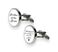 We Personalize Brother of the Bride Cufflinks, Thank you for walking me down the Aisle, Wedding Day Accessory, Silver and White, Round Metal Cufflinks