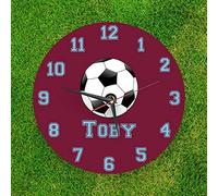 We Personalize Personalised glass wall clock Football clock Team colour Maroon and Blue with your own name