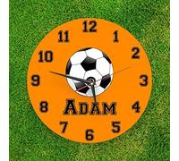 We Personalize Personalised glass wall clock Football clock Team colour Orange and Black with your own name