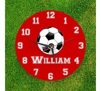 We Personalize Personalised glass wall clock Football clock Team colour Red and White with your own name