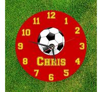 We Personalize Personalised glass wall clock Football clock Team colour Red and Yellow with your own name