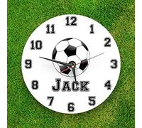 We Personalize Personalised glass wall clock Football clock Team colour White and Black with your own name