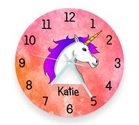 We Personalize Personalised Unicorn Clock wall clock with child's name colour pink