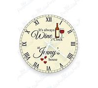 We Personalize Personalised Wall Clock Glass Clock- Wine O'Clock with Roman numbers
