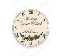 We Personalize Personalised Wall Clock Glass Clock- Wine O'Clock with Roman numbers & Flowers