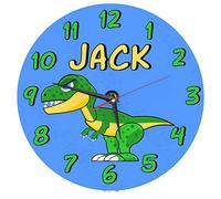 We Personalize Personalised wall Clock Glass Wall Clock- Dinosaur design.Add a child's name