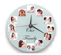Personalised wall glass clock with12 photos/text all occasion 20 cm circle glass clock birthday/Christmas/Wedding/memory keepsake