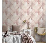 Muriva Wallpaper WE-Plumes - Realistic Wavy Feather, Blush Soft Pink Pastel 217504