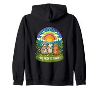 We Pride At Dawn LGBTQ Raccoon Possum Capybara Cute Zip Hoodie