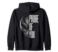 We Probe Of You Funny Pun and Retro Grey Alien UFO Zip Hoodie