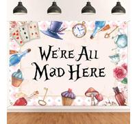 We’re All Mad Here Backdrop - Afternoon Tea Party Decor, Merry Unbirthday Wonderland Birthday Party Backdrop Supplies 7x5ft