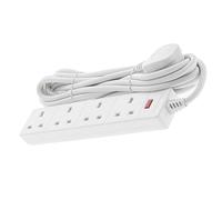 WE Retail Four Socket Extension Lead, 5 Metre Cable, 4-Way Plug Extension Cable, Power Strip, White, Power On Neon, 13A, 3120W, 4 socket, 5m, EL4G5M
