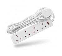 WE Retail Four Socket Extension Lead, 5 Metre Cable, 4-Way Plug Extension Cable, Power Strip, White, Power On Neon, 13A, 3120W, 4 socket, 5m, EL4G5M